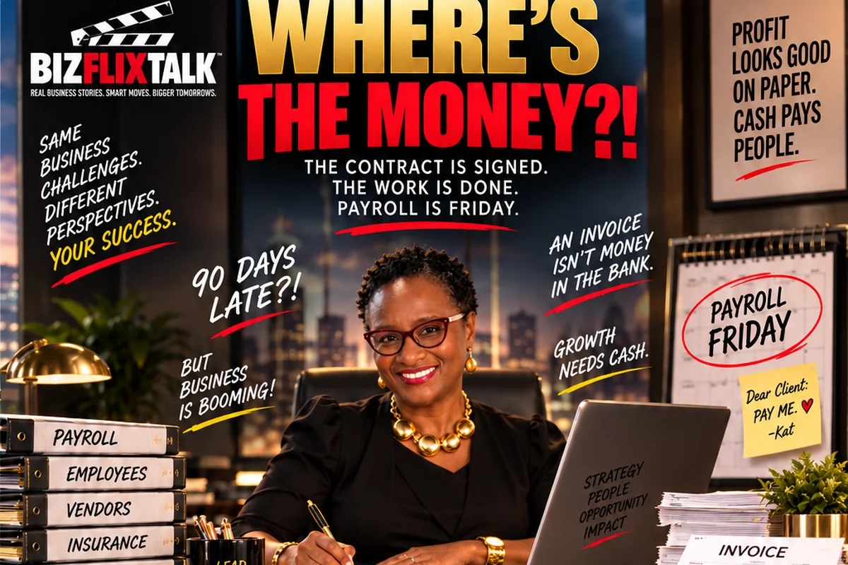 BizFlixTalk cover: Where is the money? The contract is signed, the work is done, payroll is Friday