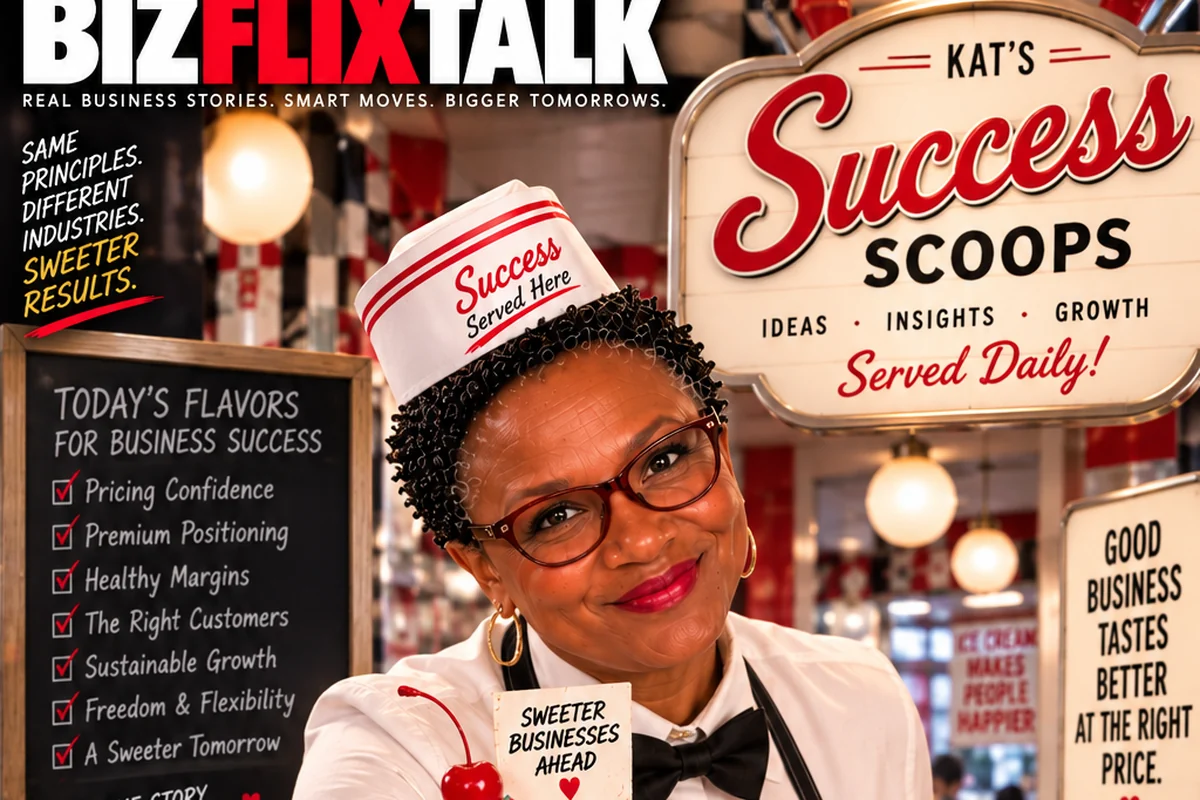 BizFlixTalk cover: Kat’s Success Scoops - charge what it’s worth